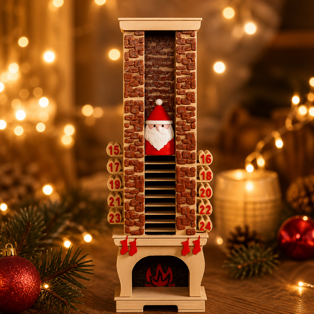 Detalle de Papá Noel en la chimenea del calendario