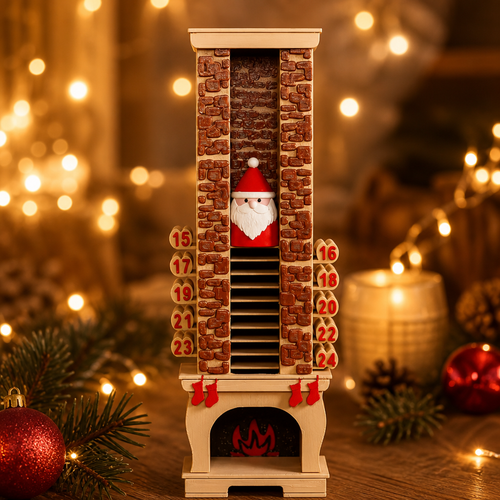 Detalle de Papá Noel en la chimenea del calendario